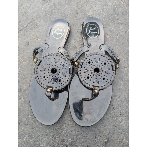 Jack Rogers Women's Collins Jelly Black Thong Medallion Sandal Sz 10 Minimalist - Picture 2 of 5
